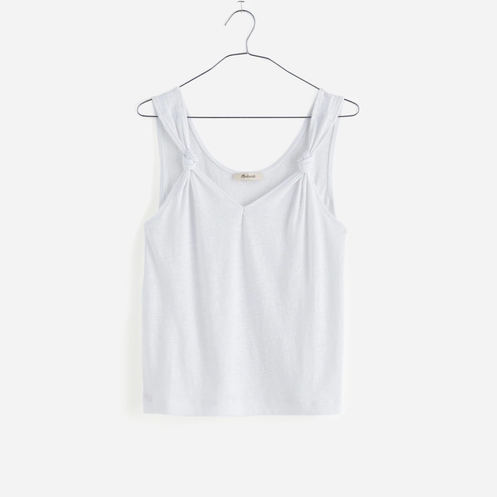 Madewell Linen Blend White Knotted-Strap Tank Top Size Small - Picture 5 of 5